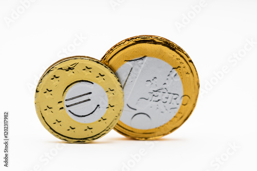 Monedas de un euro aisladas sobre fondo blanco photo