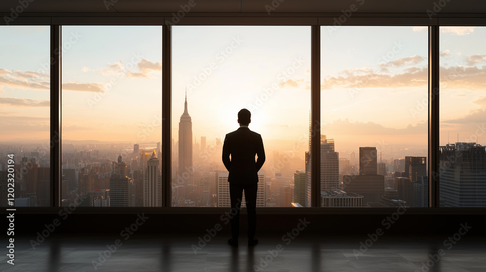 Fototapeta premium Business Professional Silhouette at Sunset Over City Skyline