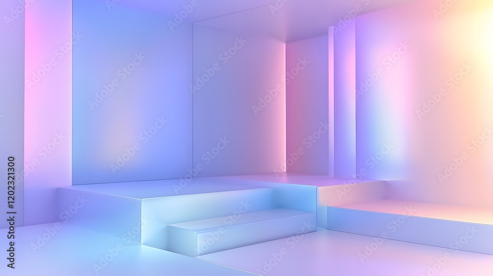 Abstract Pastel Room with Geometric Platforms Abstract Pastel Room with Geometric Platforms
