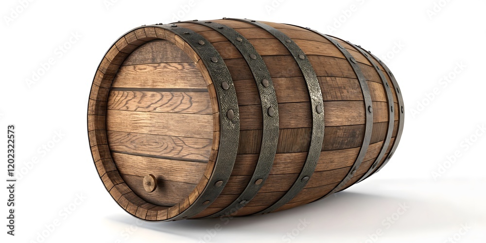 Rustic Wooden Barrel with Metal Hoops and Brass Tap V7 Rustic Wooden Barrel with Metal Hoops and Brass Tap V7
