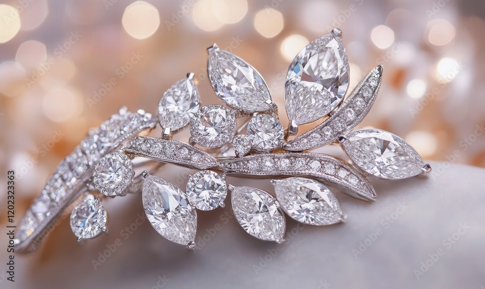 Fototapeta premium Sparkling Diamond Leaf Brooch, Exquisite Jewelry Design