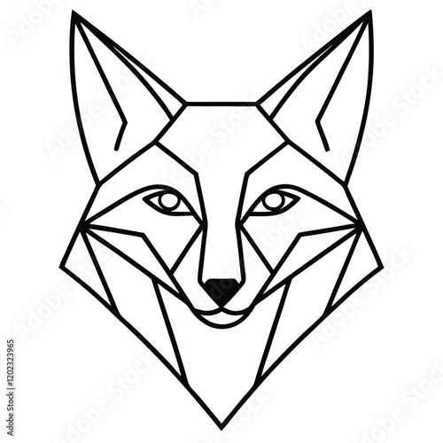 A cunning and elegant fox head in line art style, designed with smooth curves and sharp geometric details to capture its intelligence and agility.