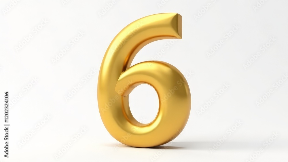 Golden number 6 on a white background. Golden number 6 on a white background.