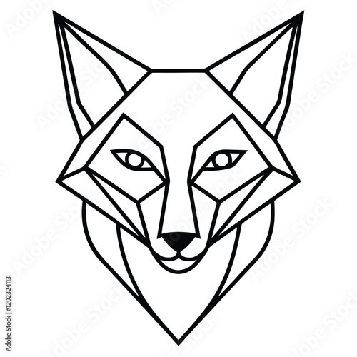 A cunning and elegant fox head in line art style, designed with smooth curves and sharp geometric details to capture its intelligence and agility.