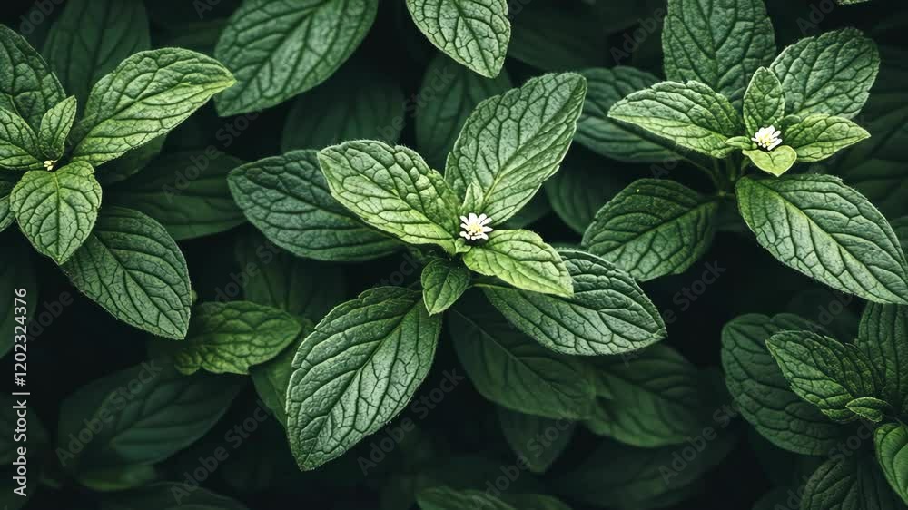 Lush mint leaves thriving in a vibrant green environment during daylight hours