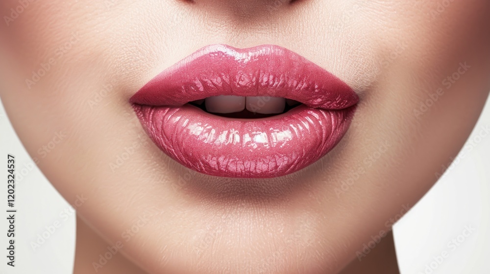 Close-up Shot of Beautiful Female Lips with Perfect Makeup and Lip Gloss Close-up Shot of Beautiful Female Lips with Perfect Makeup and Lip Gloss
