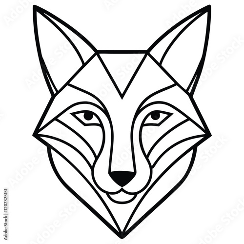A cunning and elegant fox head in line art style, designed with smooth curves and sharp geometric details to capture its intelligence and agility.