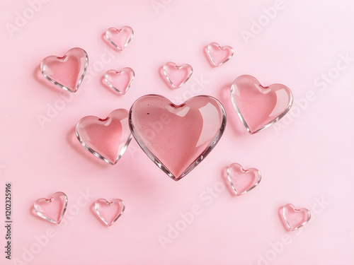 pink hearts on a wooden background