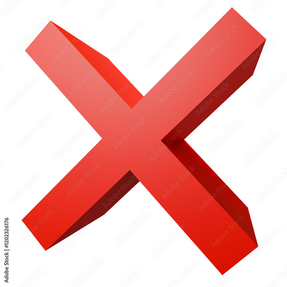 Incorrect 3d red cross. Concept: Symbols, 3D icons. Incorrect 3d red cross. Concept: Symbols, 3D icons.