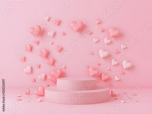 podium valentines with heart background