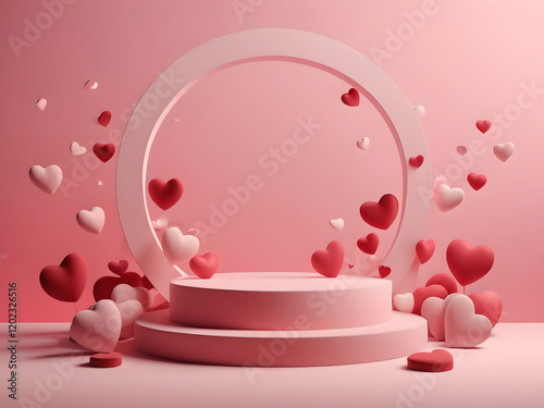 podium valentines with heart background