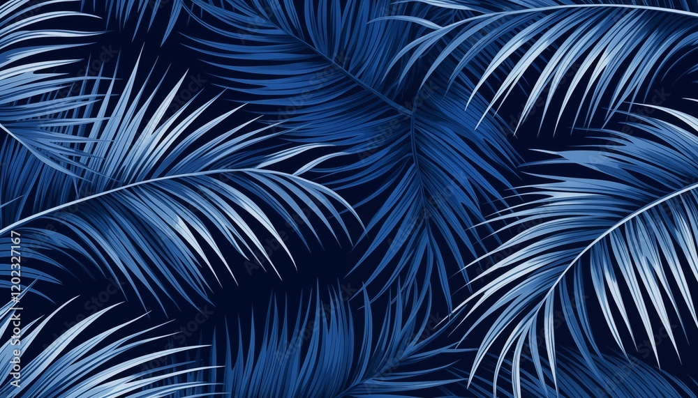 Obraz premium blue leaves feathers seamless pattern