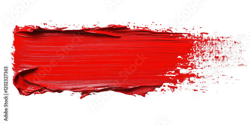 Hand drawn red paint stroke isolated on white or transparent background