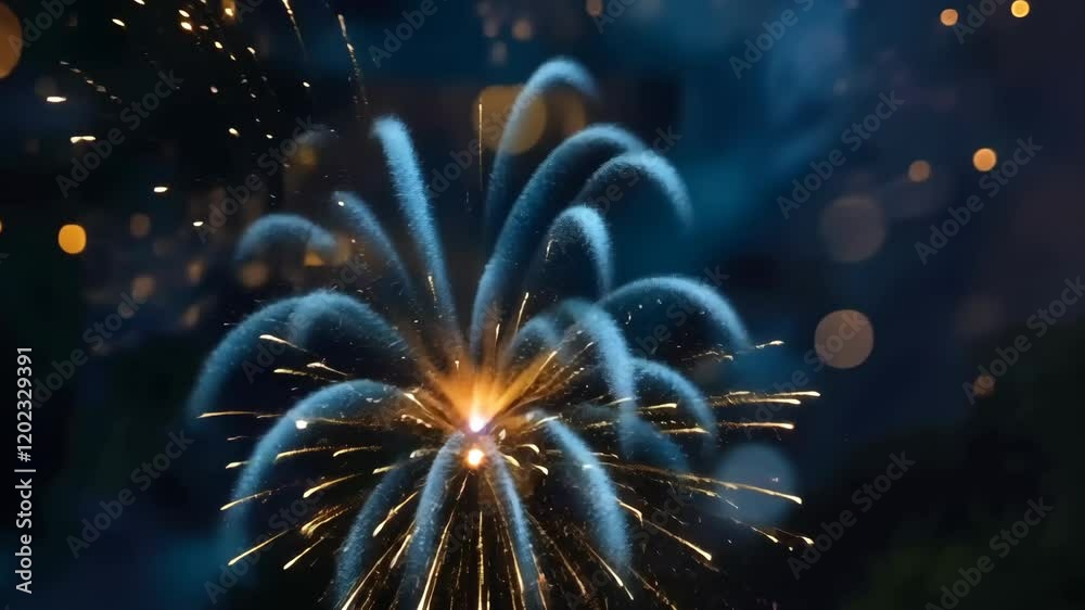 Golden fireworks exploding in night sky