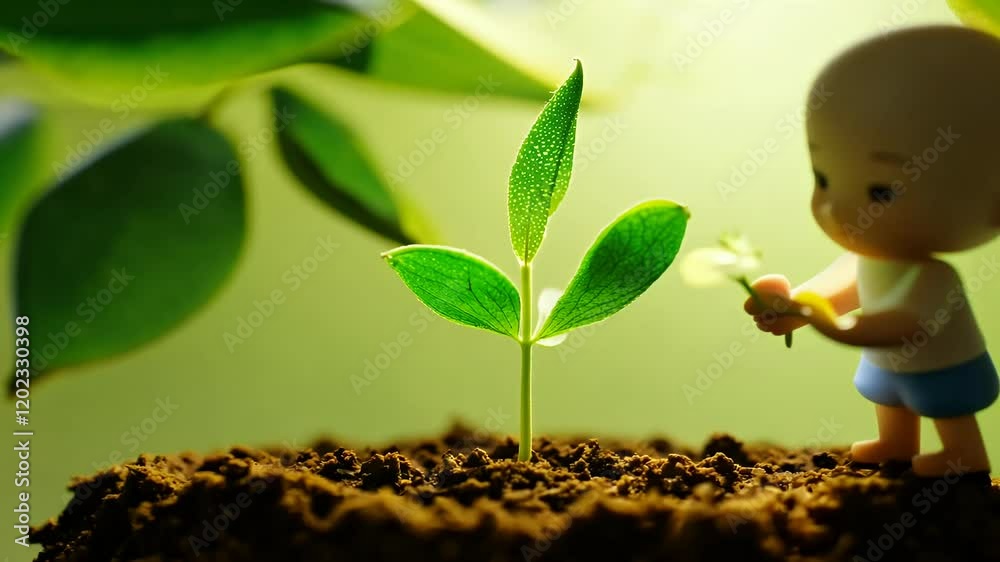 fresh small people 3d sprout three-dimensional small people germinating fresh biology tree branch earth environment flora floral flower garden gardening grass green ground grow growth leaf life man