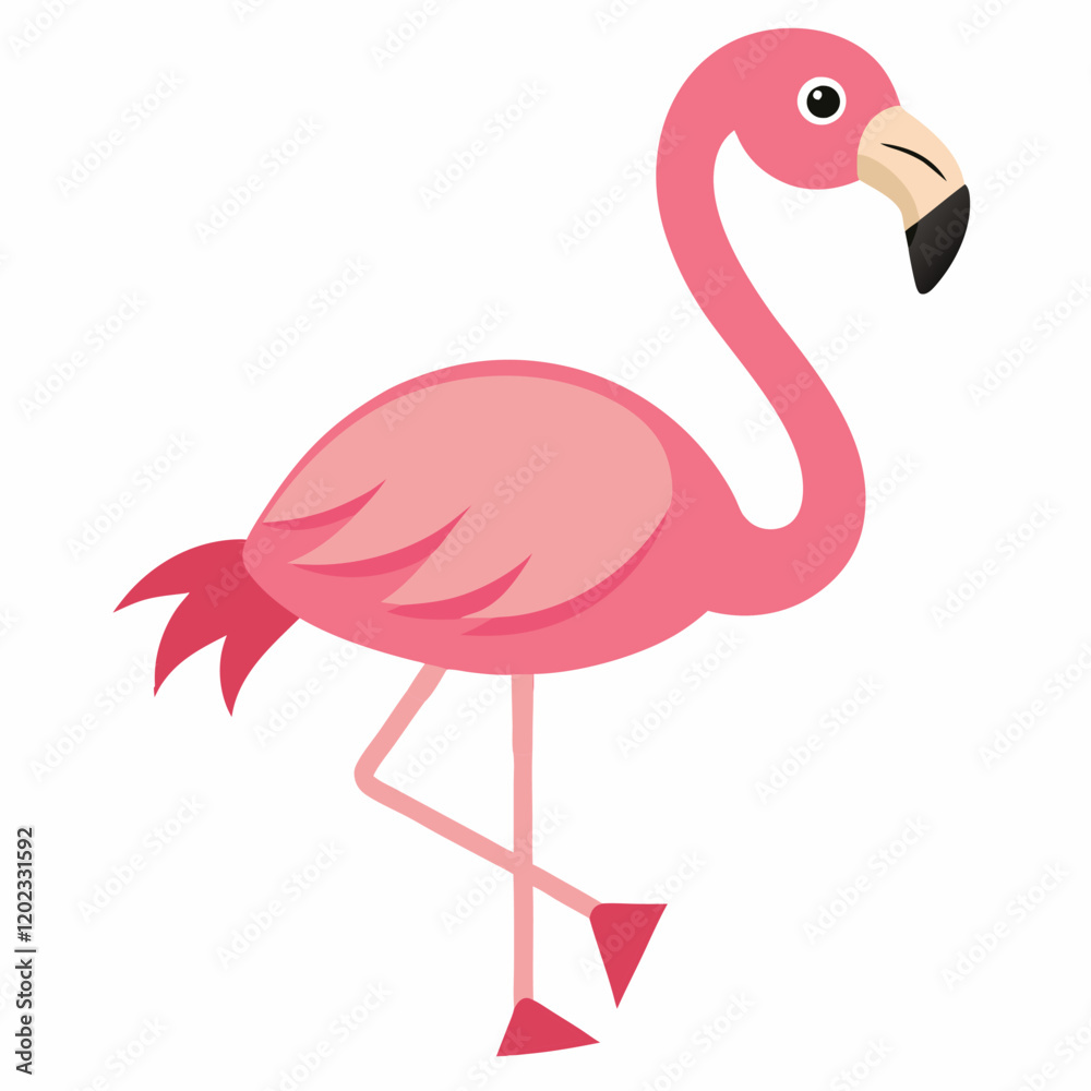 Obraz premium Cute cartoon flamingo isolated on white background. Side view. Vector illustration.