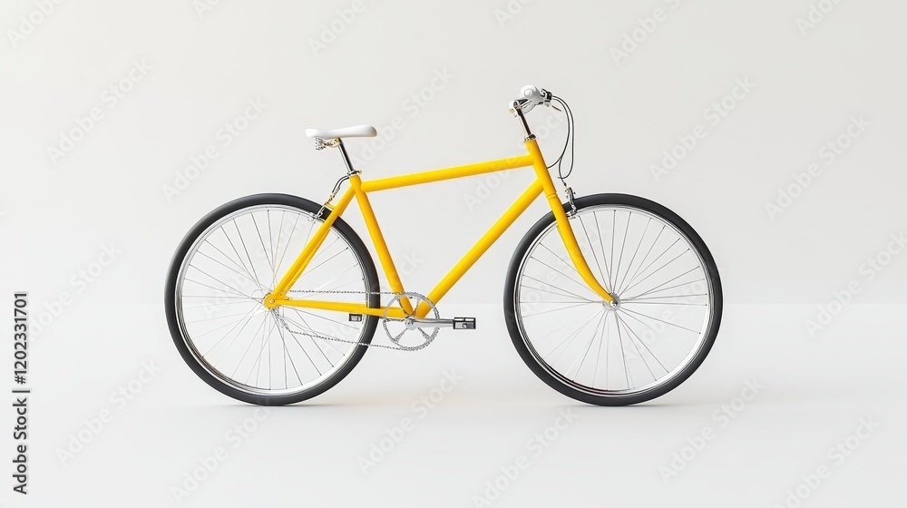 Naklejka premium Yellow bicycle, side back view isolated on white background, 3D illustration. 3D Illustration