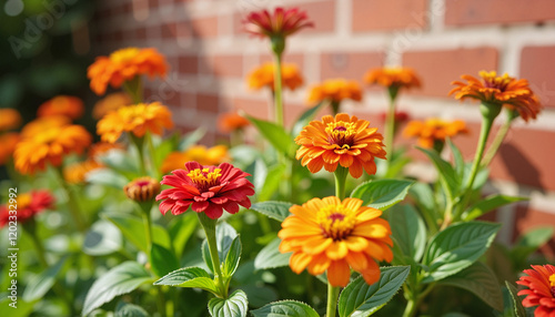 Vibrant zinnia flowers blooming in a sunny garden, nature's beauty