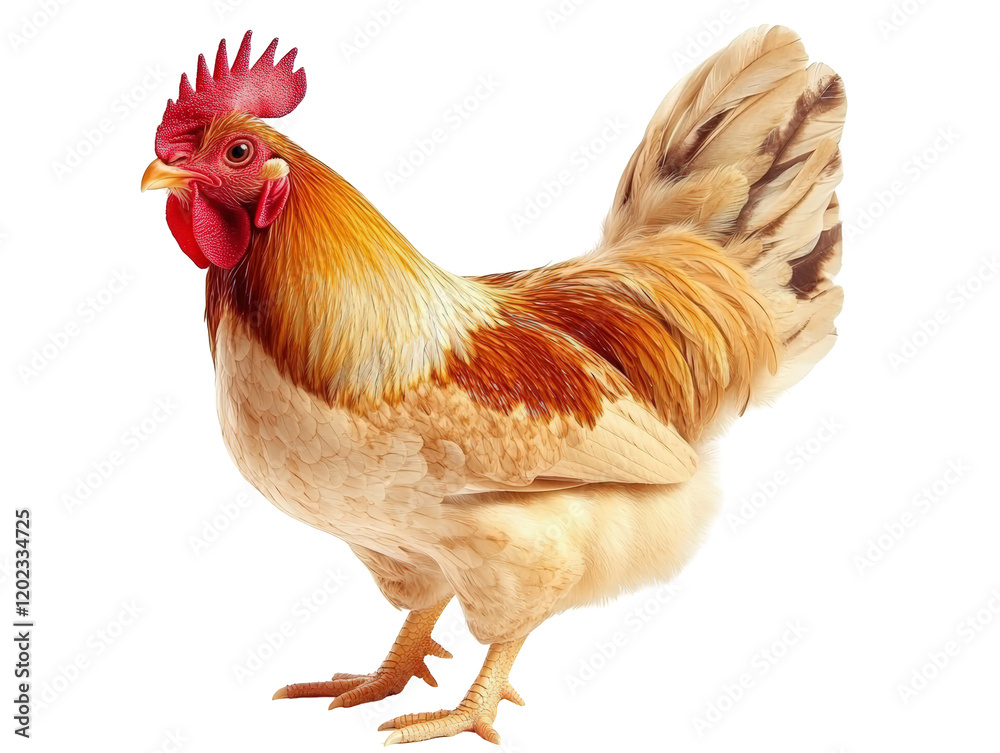 Fototapeta premium Isolated Yellow Brown Hen Standing Profile
