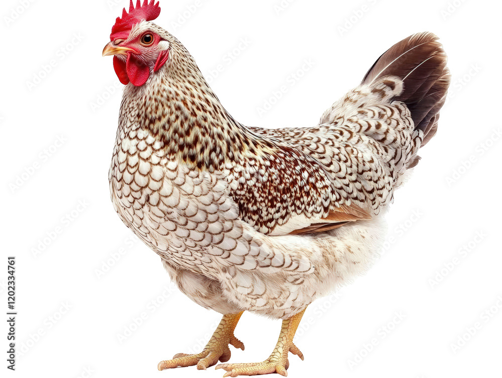 Fototapeta premium Isolated Speckled Hen Standing Profile