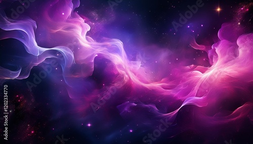 abstract purple and pink smoke on black historical past as space with stars