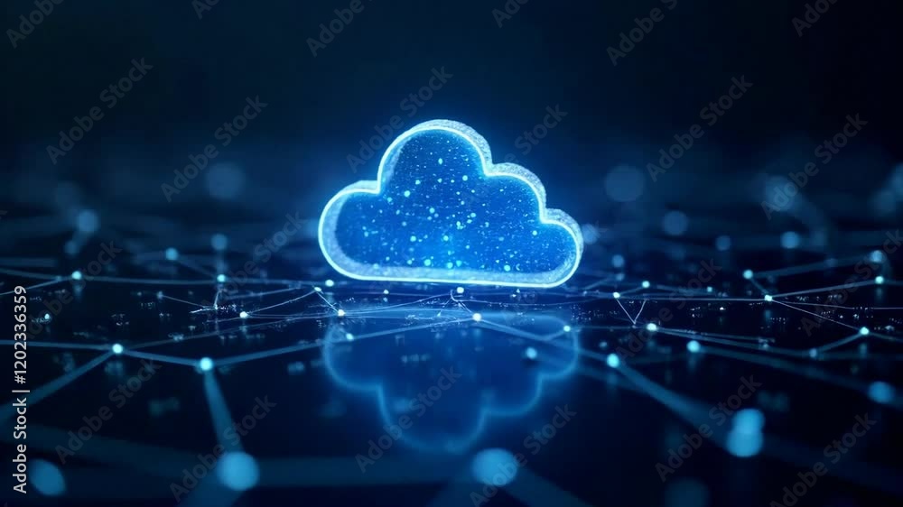 Glowing Blue Cloud Computing Network Digital Data Storage Abstract Concept