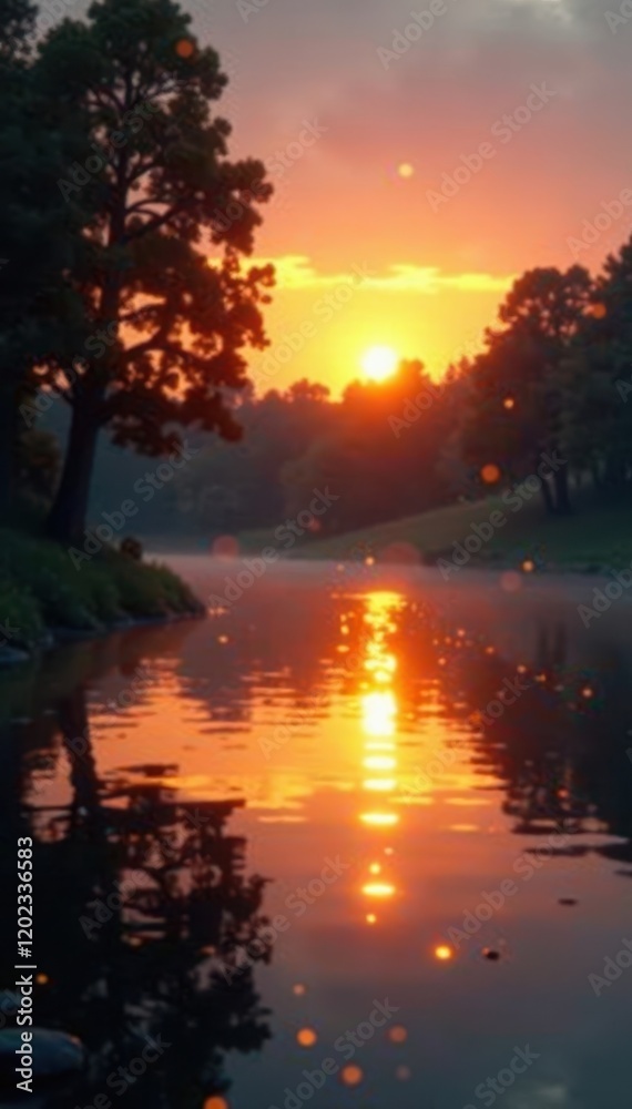 Golden bokeh lights dance across a tranquil lake at sunset, sunset, golden Golden bokeh lights dance across a tranquil lake at sunset, sunset, golden
