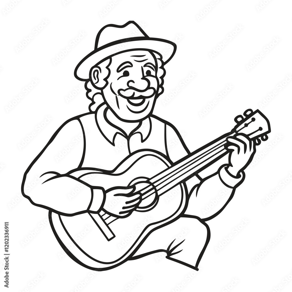 Line drawing of a musician old man playing guitar vector illustration Line drawing of a musician old man playing guitar vector illustration