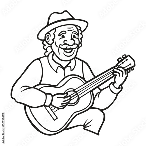Wallpaper Mural Line drawing of a musician old man playing guitar vector illustration Torontodigital.ca