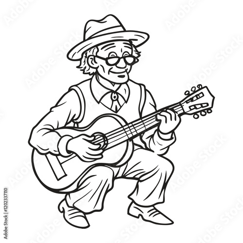 Wallpaper Mural Line drawing of a musician old man playing guitar vector illustration Torontodigital.ca