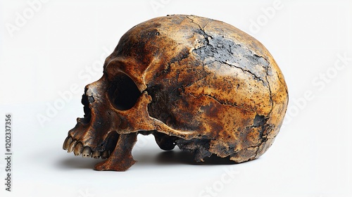 Ancient Human Skull Profile View Aged Bone Remains Archaeology History
