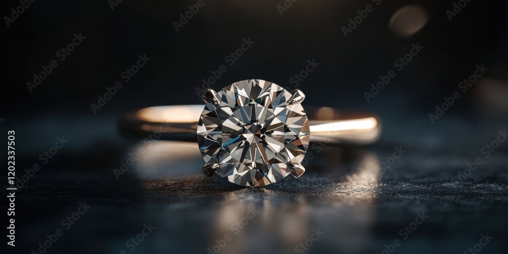 A stunning diamond ring is placed on a dark surface, showcasing its brilliant facets and elegant setting, emphasizing the artistry of fine jewelry design A stunning diamond ring is placed on a dark surface, showcasing its brilliant facets and elegant setting, emphasizing the artistry of fine jewelry design