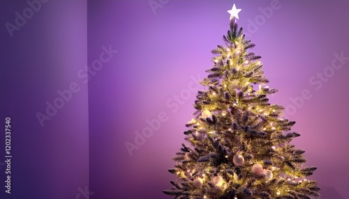 gorgeous decorated christmas tree on a wide soft purple background a stylish simple design with lots of free space for your visual elements