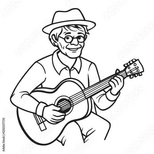 Wallpaper Mural Line drawing of a musician old man playing guitar vector illustration Torontodigital.ca