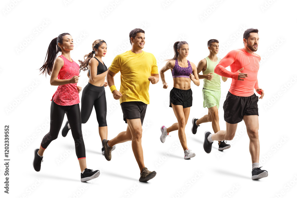 Fototapeta premium Group of young men and women running