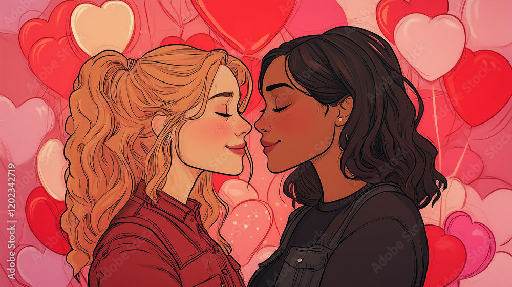 Gorgeous Valentine illustration with gay LGBTQ theme, perfect for socials. Landscape format aspect ratio 16:9 Gorgeous Valentine illustration with gay LGBTQ theme, perfect for socials. Landscape format aspect ratio 16:9