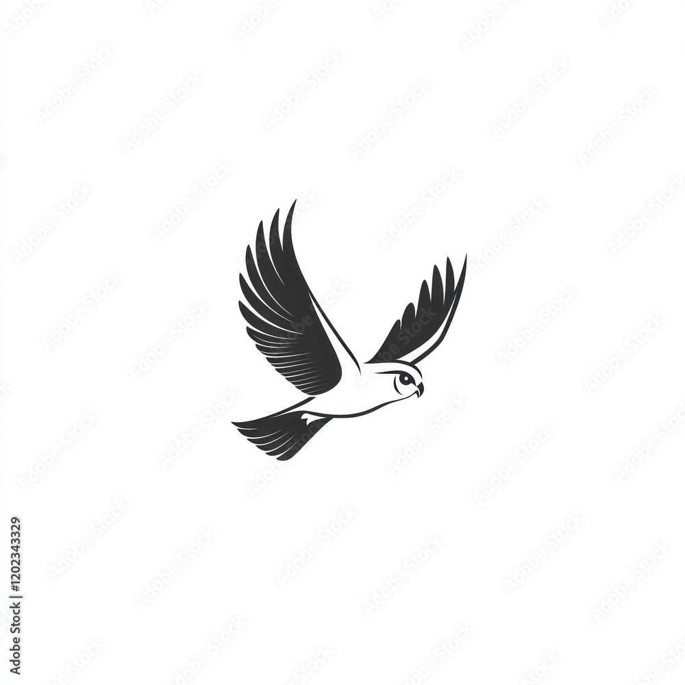 Hawk in flight, centered on plain background, possibly for logo or vector design use Hawk in flight, centered on plain background, possibly for logo or vector design use
