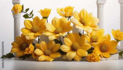 yellow flowers on white historical past
