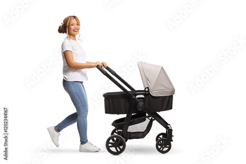 Full length shot of a young asian mother pushing a baby stroller