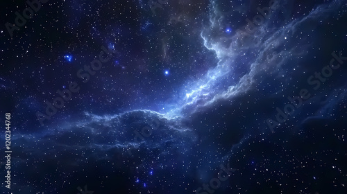 Blue cosmos background with nebula clouds and stars. galaxy astronomy image showing a dramatic view of outer space. 3d render. Celestial Starry Night. Illustration