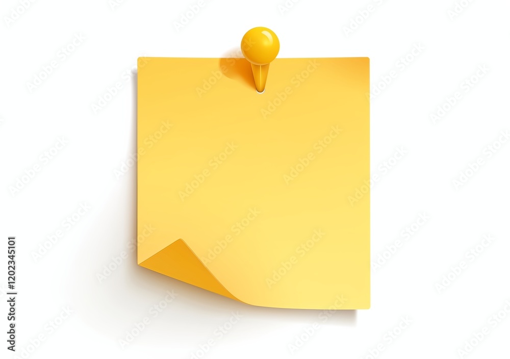 Yellow Post-it note with a pin, isolated on a white background, simple design, for reminders and messages. Yellow Post-it note with a pin, isolated on a white background, simple design, for reminders and messages.