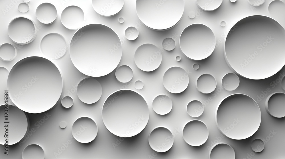 Abstract background with many circles, 3D rendering of white spheres. Abstract background with many circles, 3D rendering of white spheres.