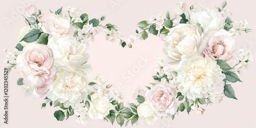 Soft pastel flowers are arranged in a heart shape, creating a charming decoration ideal for romantic occasions or special celebrations