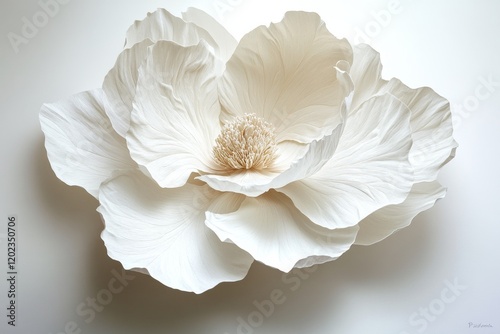Intricate white flower art piece showcasing delicate petals and texture in a ...