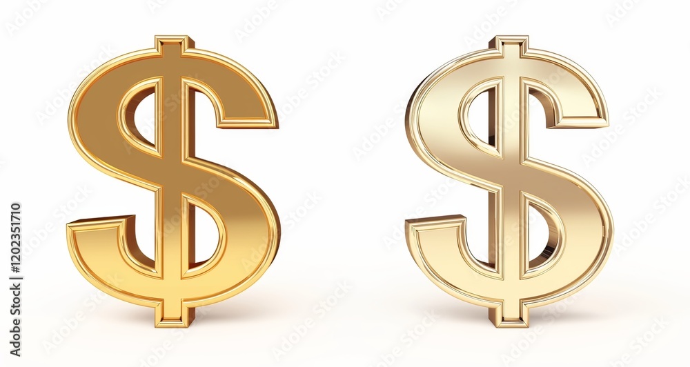 Two dollar sign icons, one in solid gold and the other with a white background, representing money, wealth, and financial concepts Two dollar sign icons, one in solid gold and the other with a white background, representing money, wealth, and financial concepts
