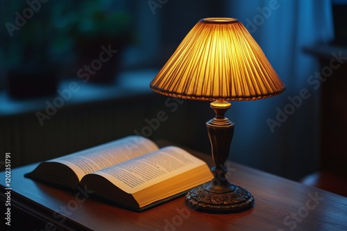 Cozy living room with warm lamp and books creating a relaxing atmosphere in t...