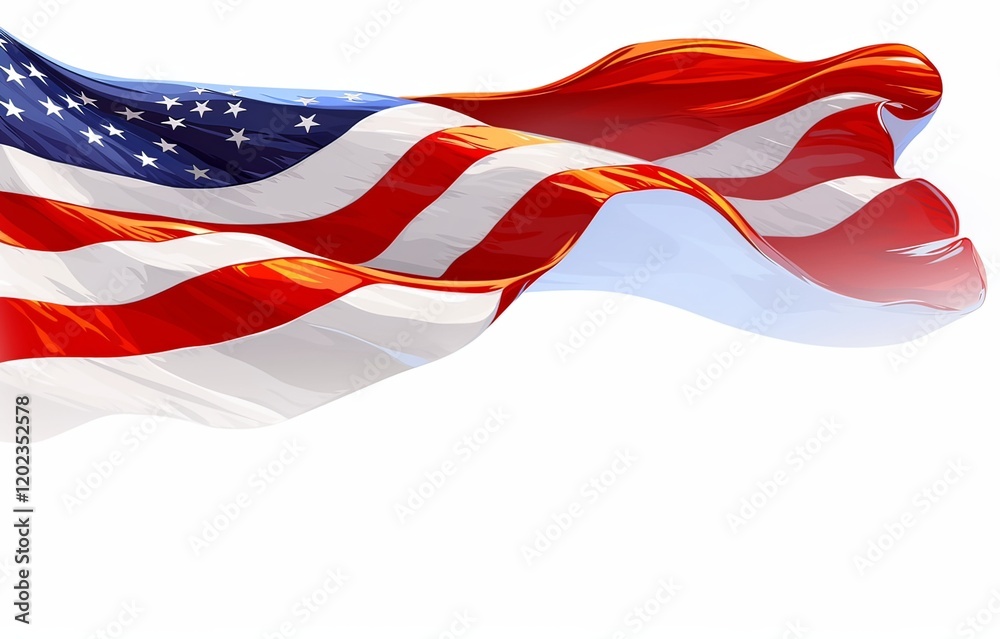 Obraz premium Vector American flag banner, USA national symbol waving in the wind with white background