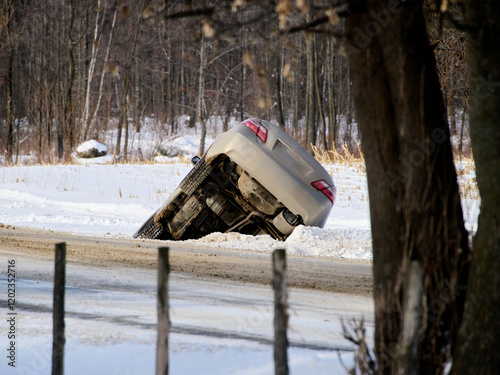 A car in the ditch.