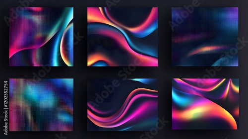 Abstract Colorful Swirls and Grid Patterns Digital Art