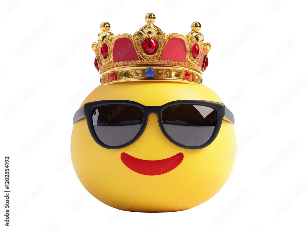 Isolated Smiling Emoji with Black Sunglasses and Red Crown Isolated Smiling Emoji with Black Sunglasses and Red Crown